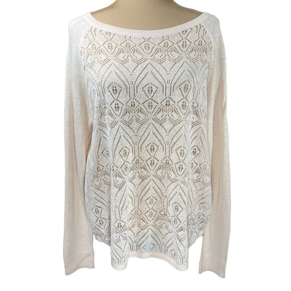 Lauren Conrad Windowpane Knit Long Sleeve Sweater Blush Pink Size L Large - Picture 1 of 8